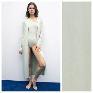 NWT. Zara Light Green Long Knit Cardigan. Size L.